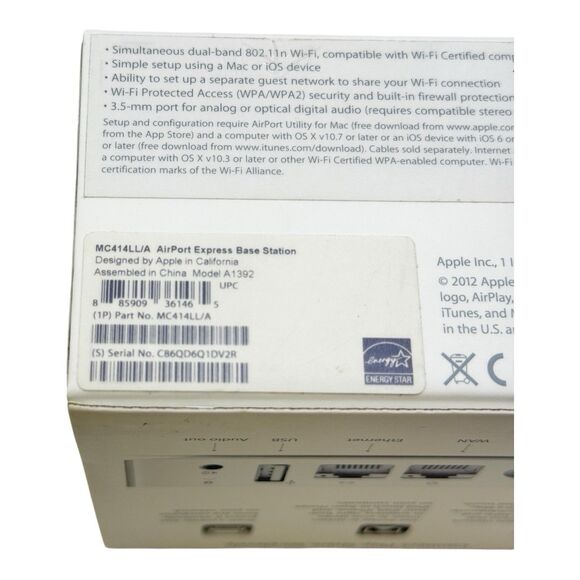 Apple AirPort Express Base Station 2nd gen A1392 802.11n WiFi Router MC414LL/A - Picture 3 of 4
